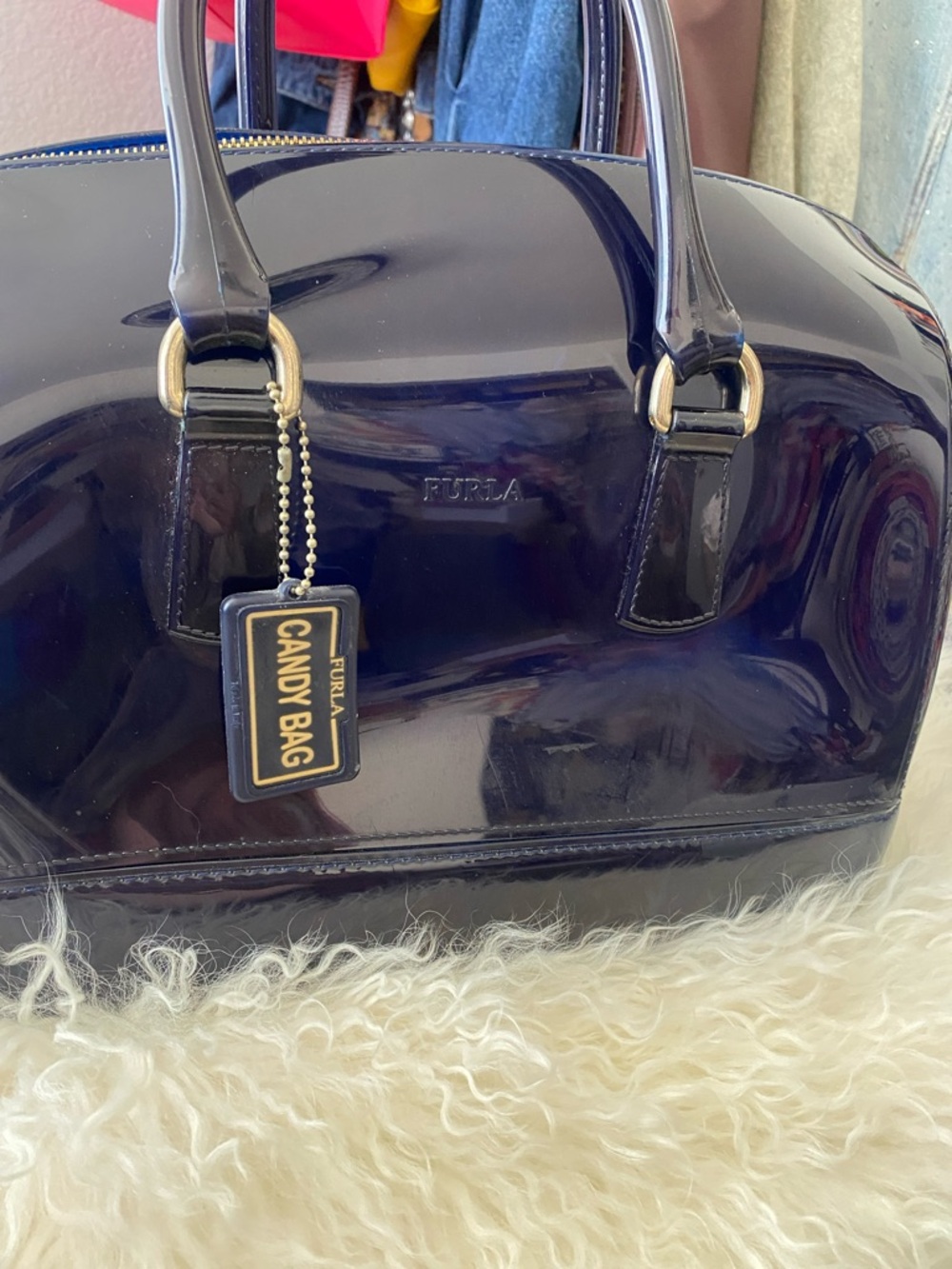 FURLA Candy Bag Glossy Patent Satchel in Navy Blue 💙 - Picture 5 of 13